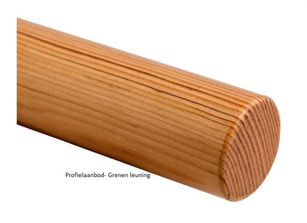 Halfronde leuning (D-profiel) in donker hout, productfoto