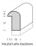 Profieltekening kleine halfronde lijst met lip, ca. 10 mm basis en 17 mm hoog