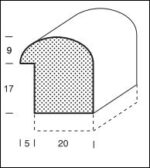 Profieltekening halfronde lijst met sponning, variant met maatvoering