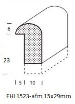 Profieltekening kleine halfronde lijst met lip, ca. 10 mm basis en 23 mm hoog