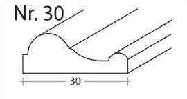 Technische doorsnede van een houten profiel met 30 mm maatvoering.