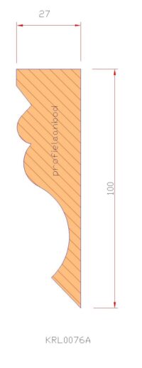 Technische tekening van een gebogen houten profiel.